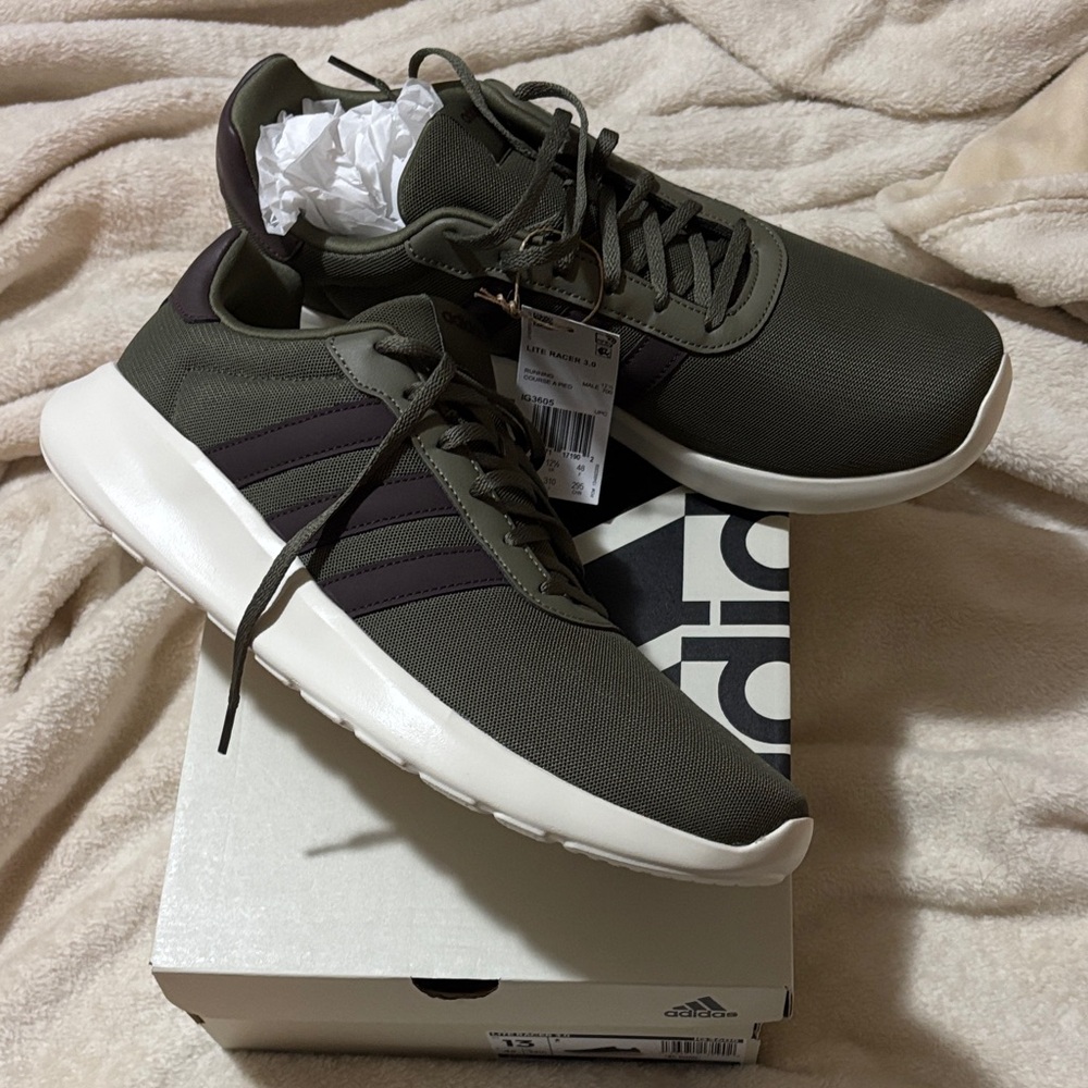 Adidas Men's Dark Green and Black Sneakers